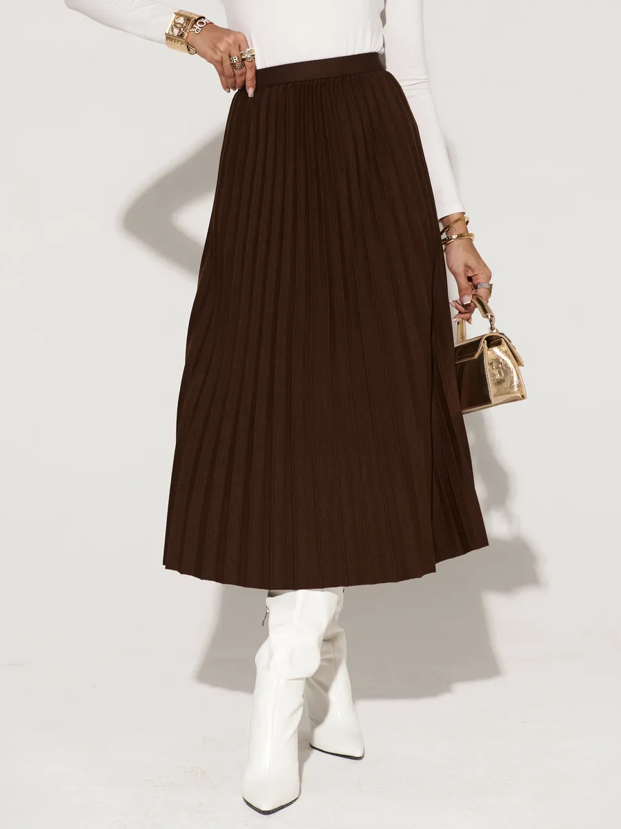 Коричневая юбка миди теплая