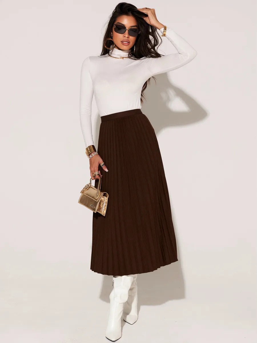 Коричневая юбка миди теплая