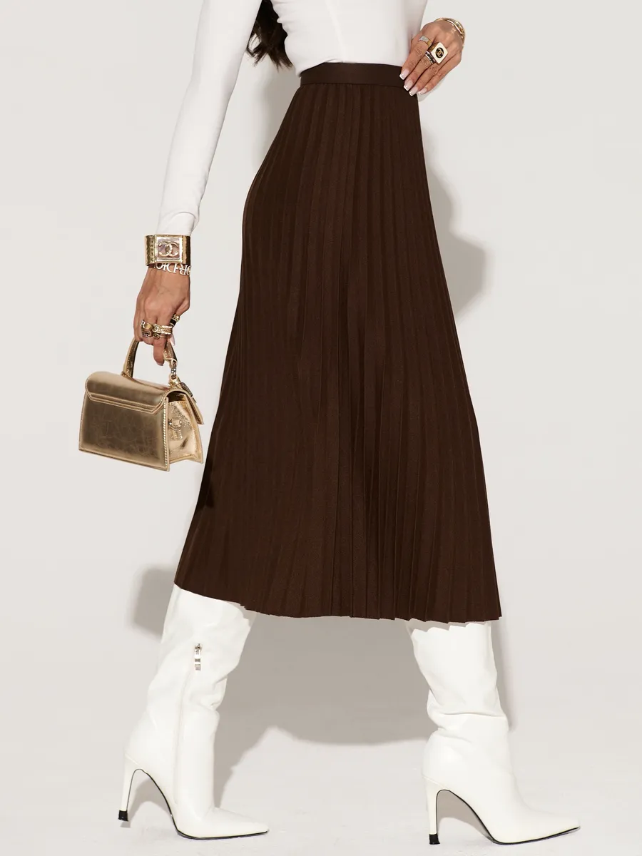 Коричневая юбка миди теплая