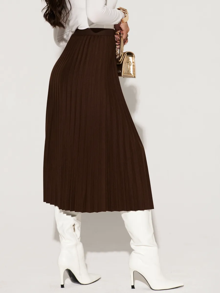 Коричневая юбка миди теплая