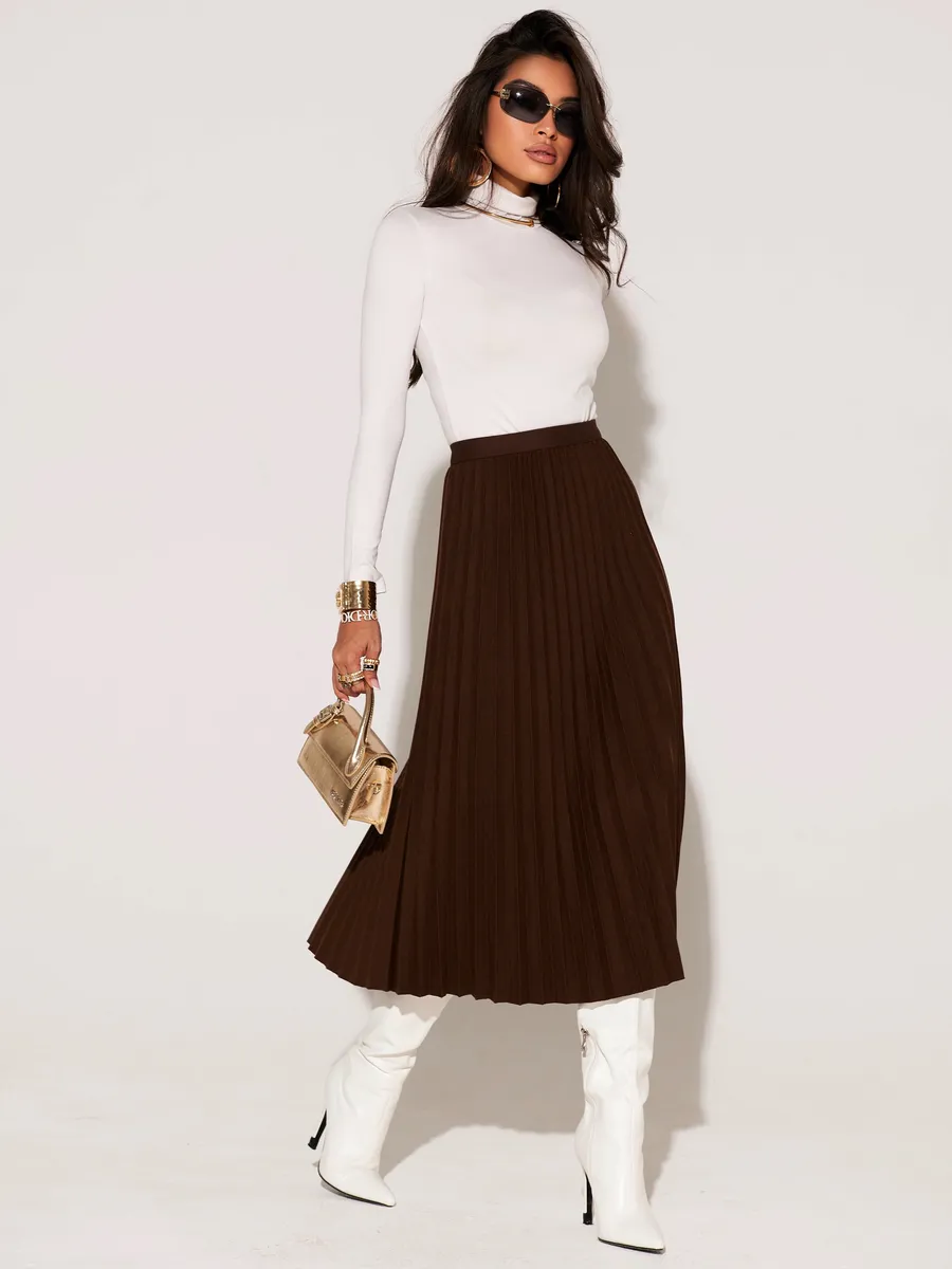 Коричневая юбка миди теплая