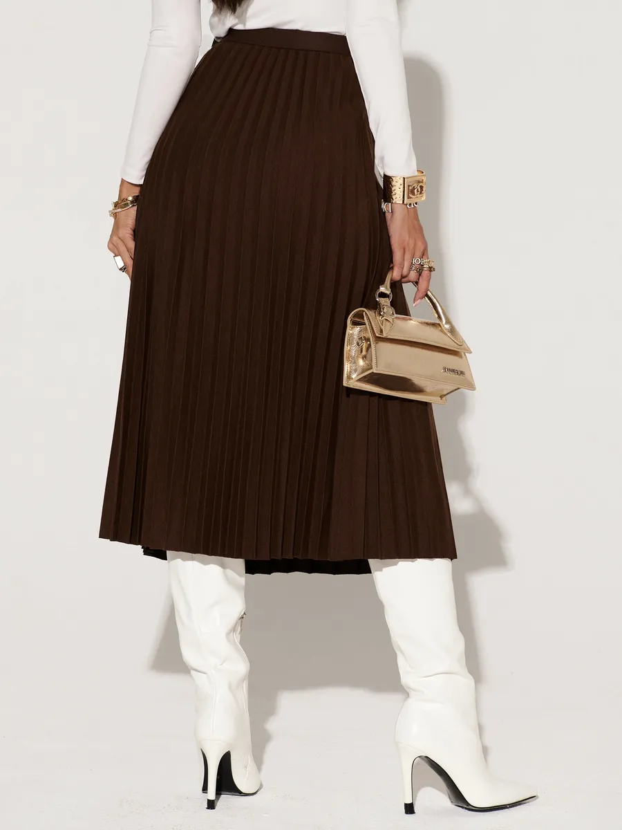 Коричневая юбка миди теплая