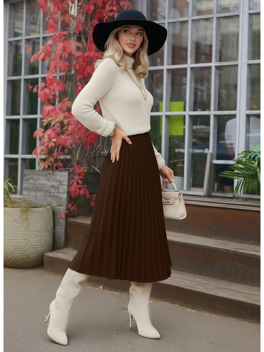 Коричневая юбка миди теплая