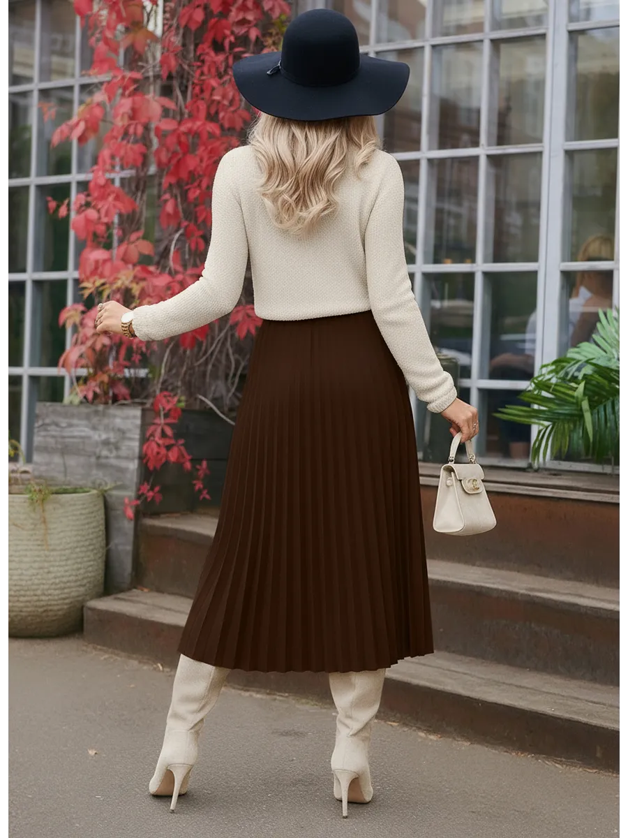 Коричневая юбка миди теплая