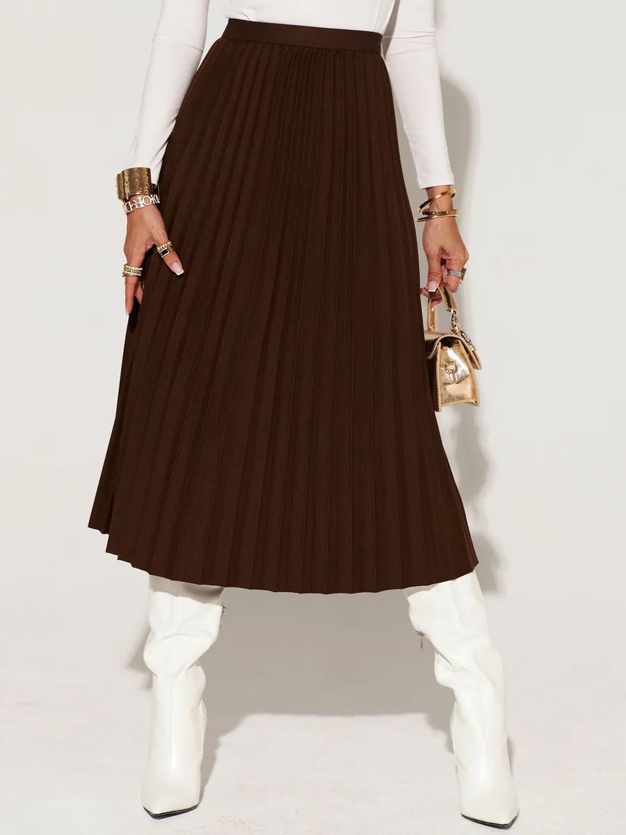 Коричневая юбка миди теплая