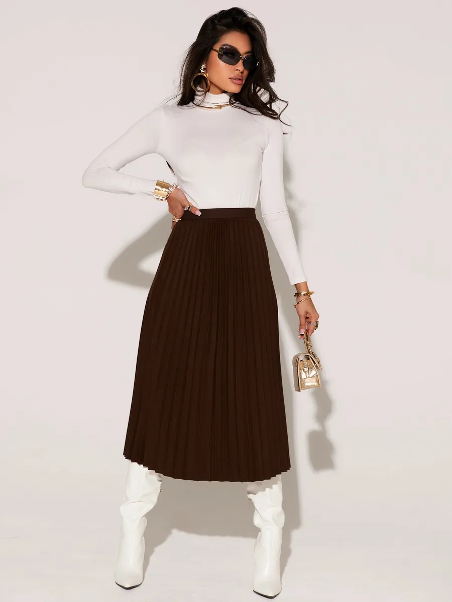 Коричневая юбка миди теплая