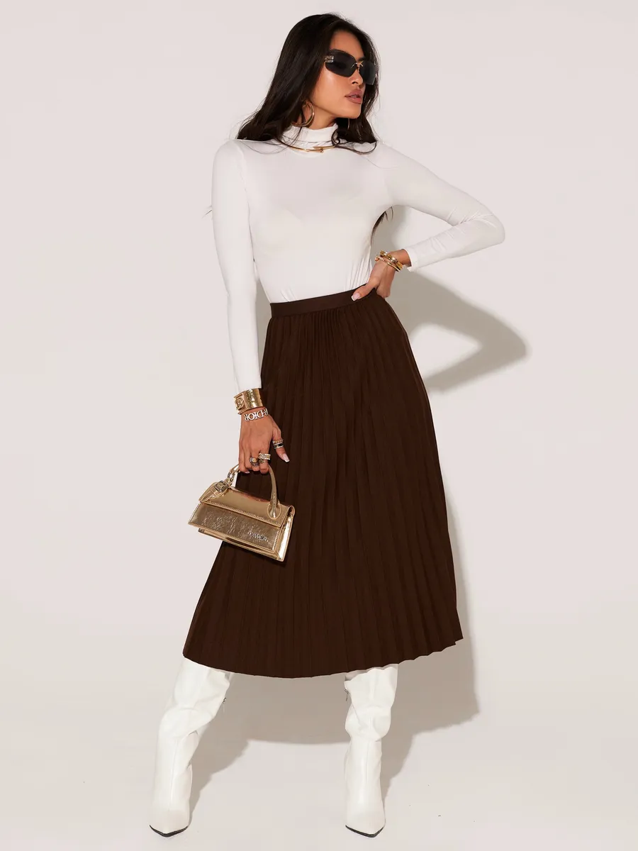 Коричневая юбка миди теплая