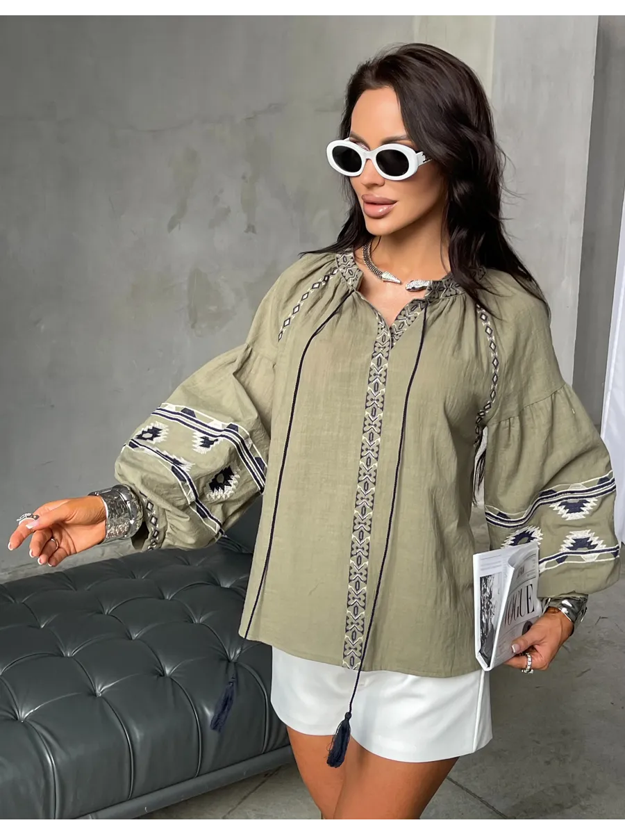 Хаки блузка нарядная летняя