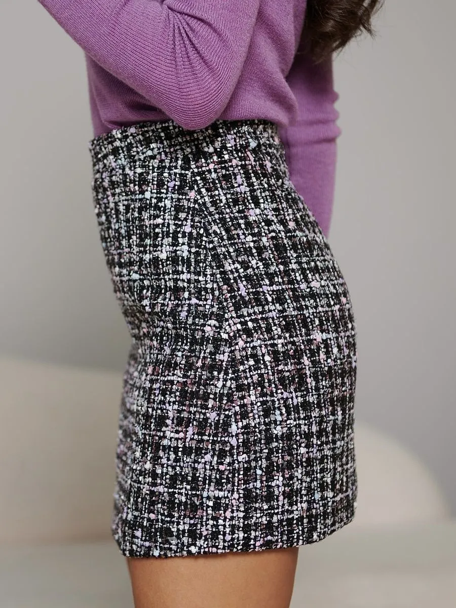 Черная юбка мини твидовая короткая