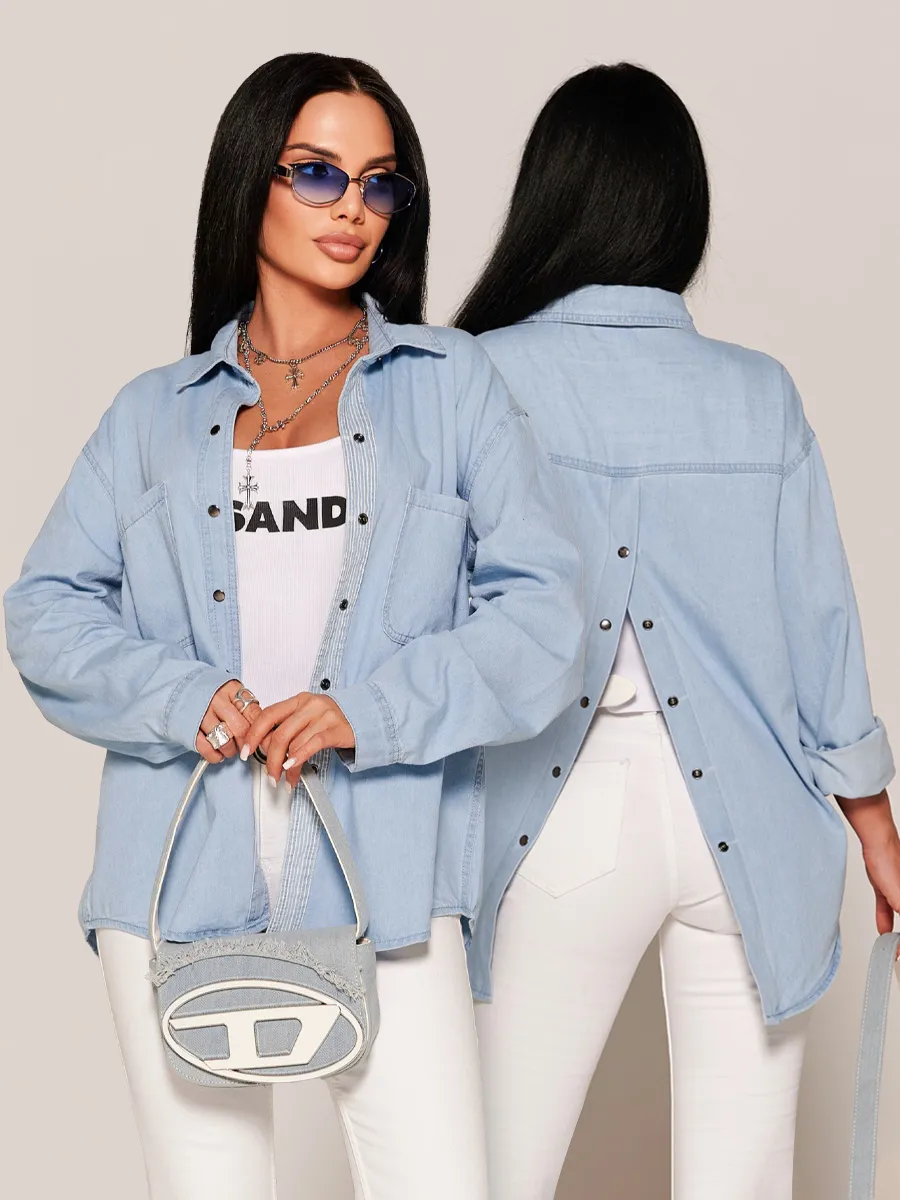 Синяя джинсовая рубашка оверсайз