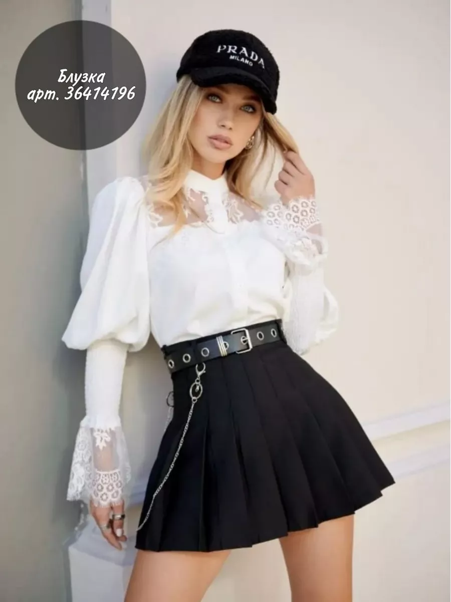 Черная юбка теннисная школьная в складку