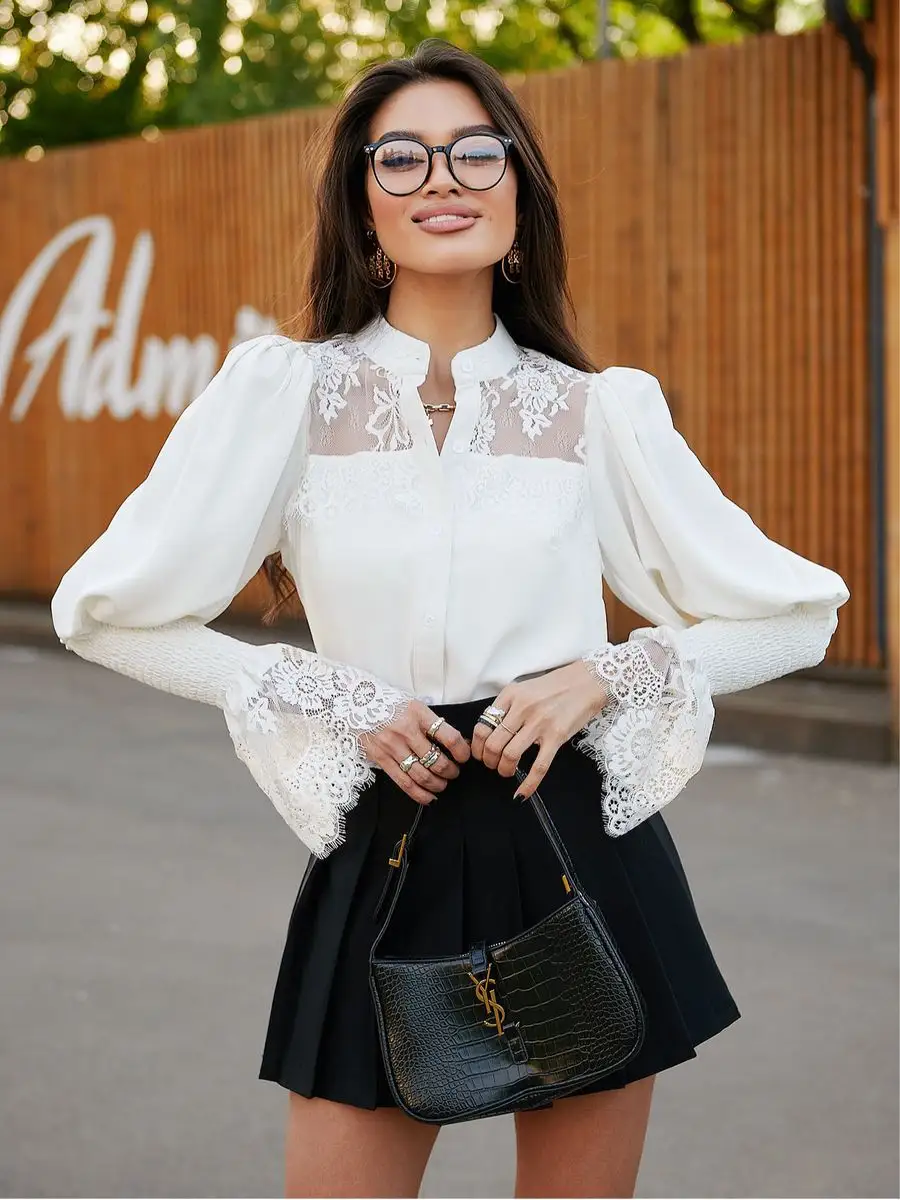 Белая блузка нарядная с кружевами