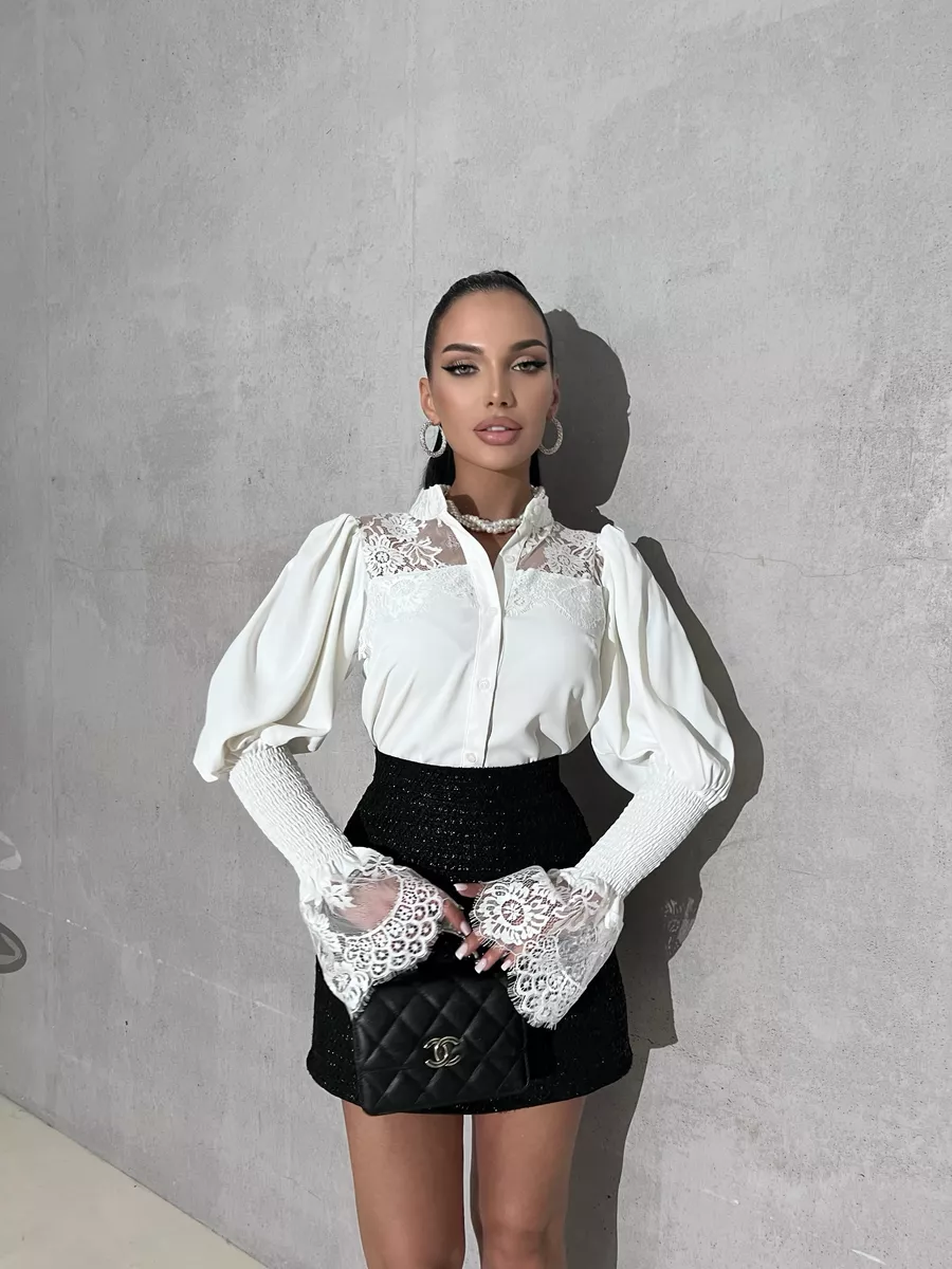 Белая блузка нарядная с кружевами