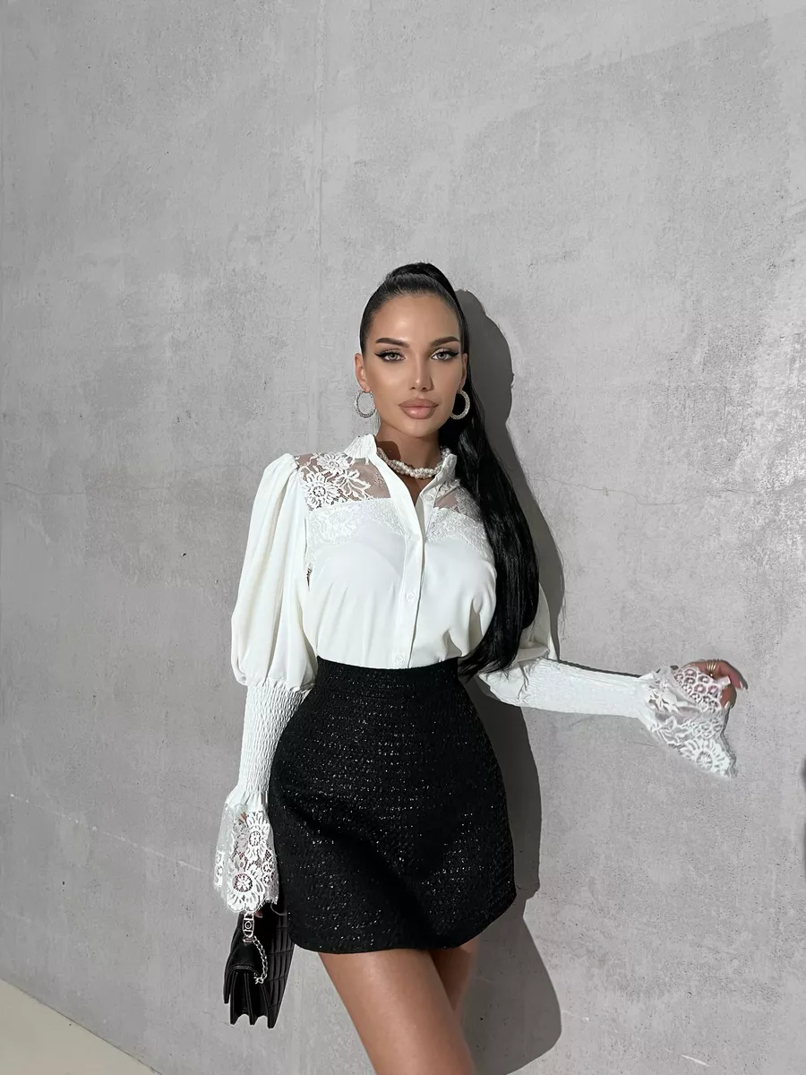 Белая блузка нарядная с кружевами