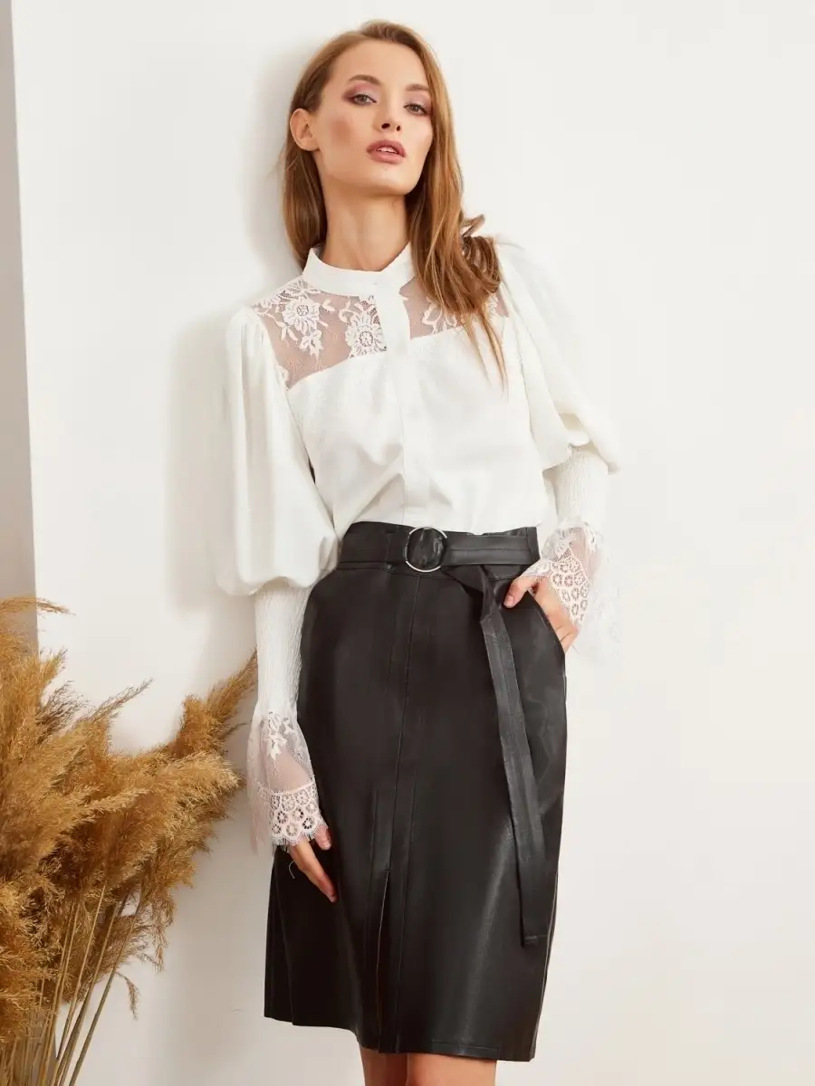 Черная юбка карандаш женская кожаная длинная ниже колена