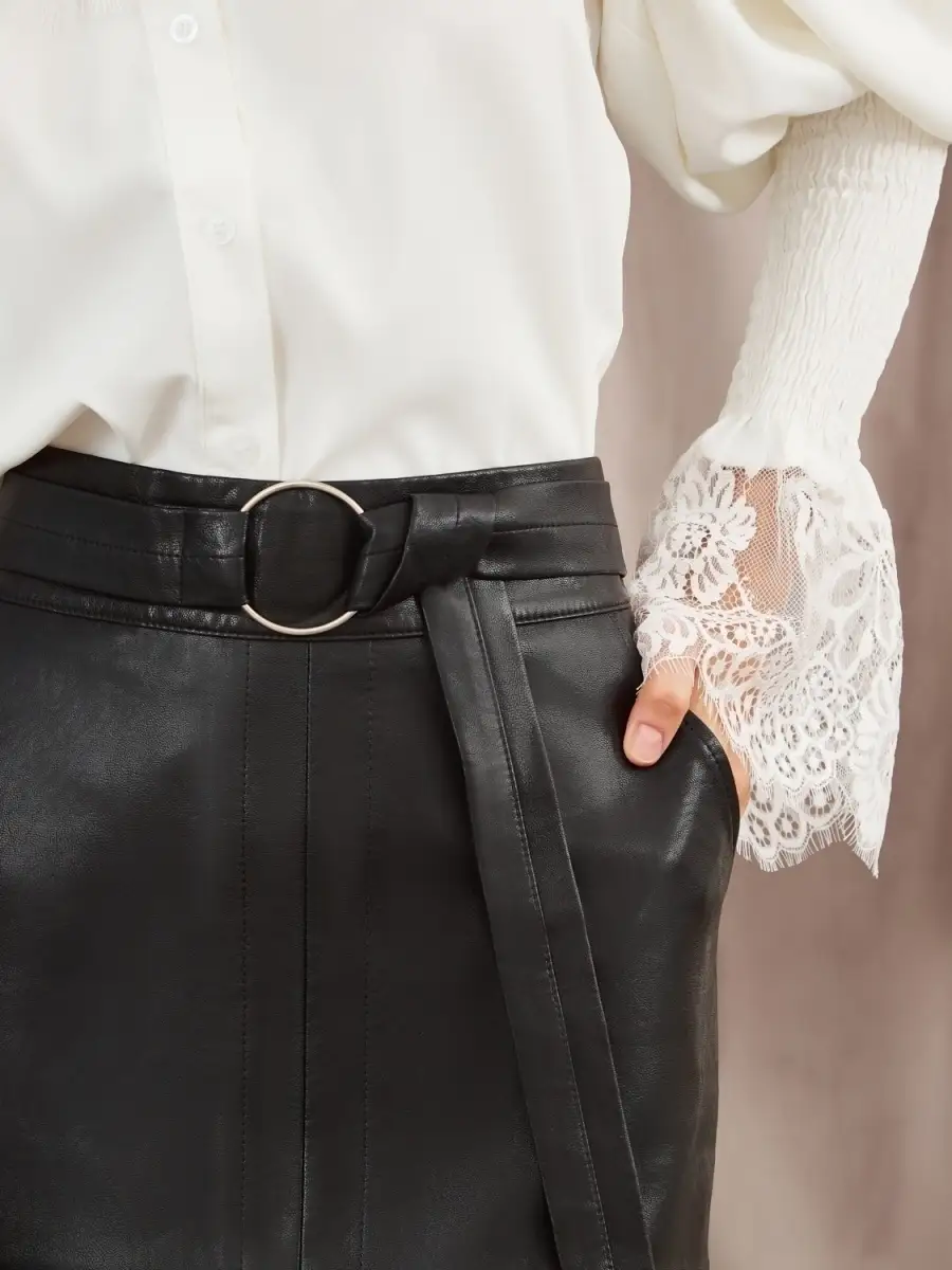 Черная юбка карандаш женская кожаная длинная ниже колена