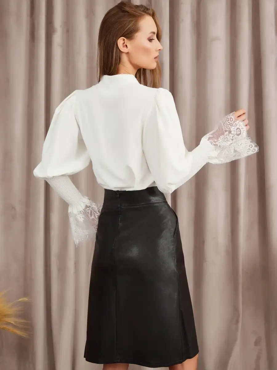 Черная юбка карандаш женская кожаная длинная ниже колена