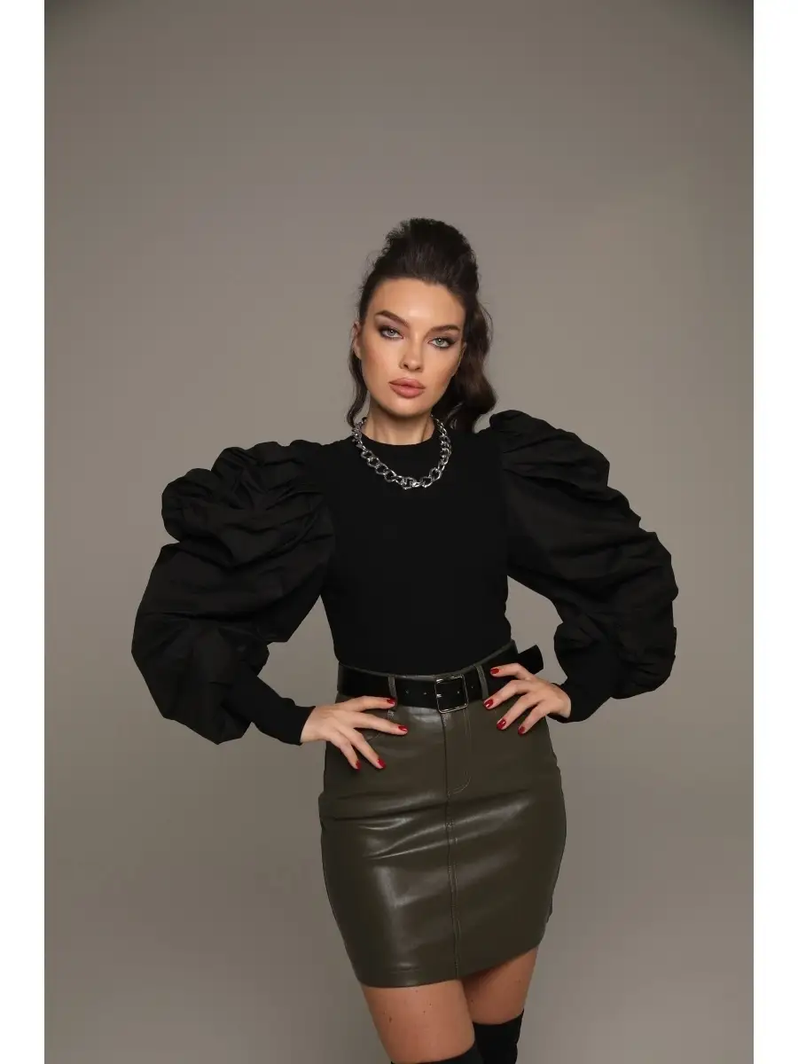 Хаки юбка женская кожаная короткая черная из эко-кожи