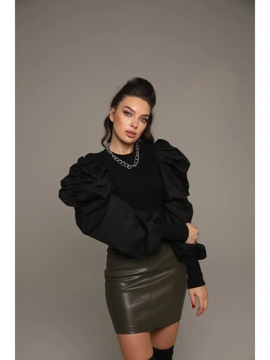 Хаки юбка женская кожаная короткая черная из эко-кожи