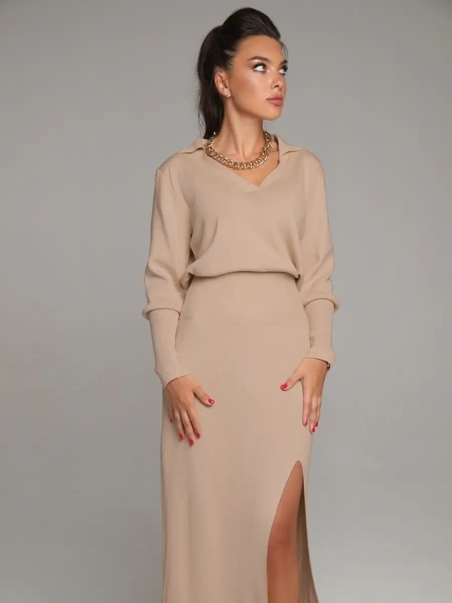 Капучино костюм женский юбочный юбка миди и джемпер кофта