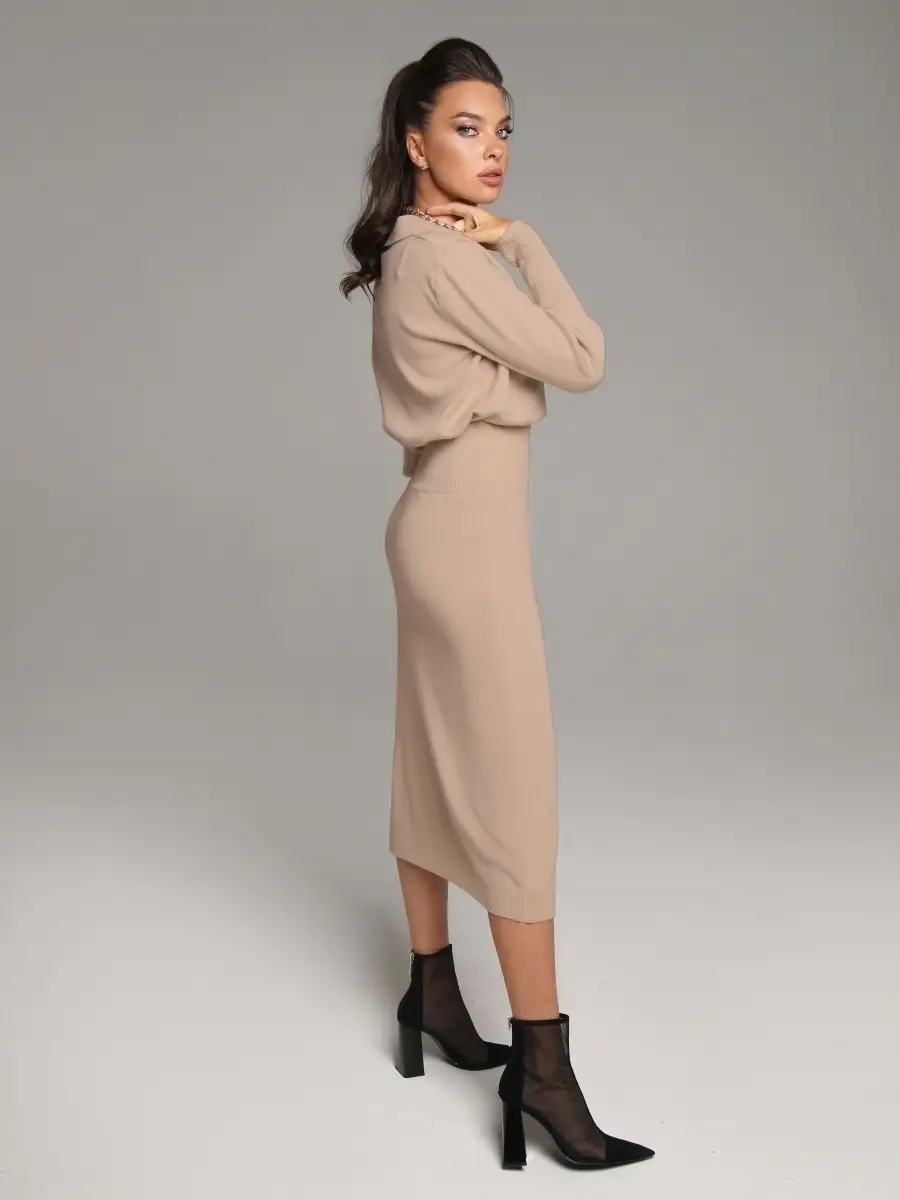 Капучино костюм женский юбочный юбка миди и джемпер кофта