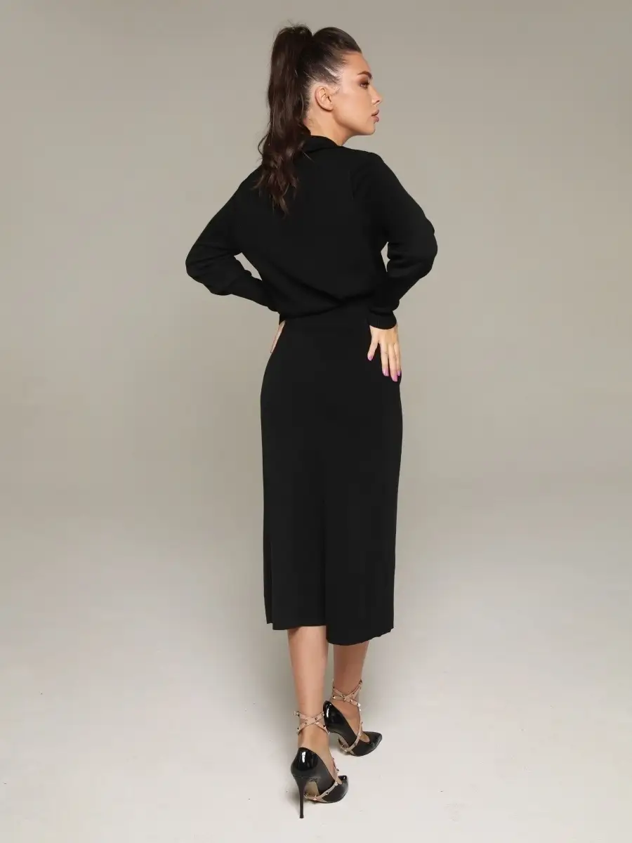 Черный костюм женский юбочный юбка миди и джемпер кофта