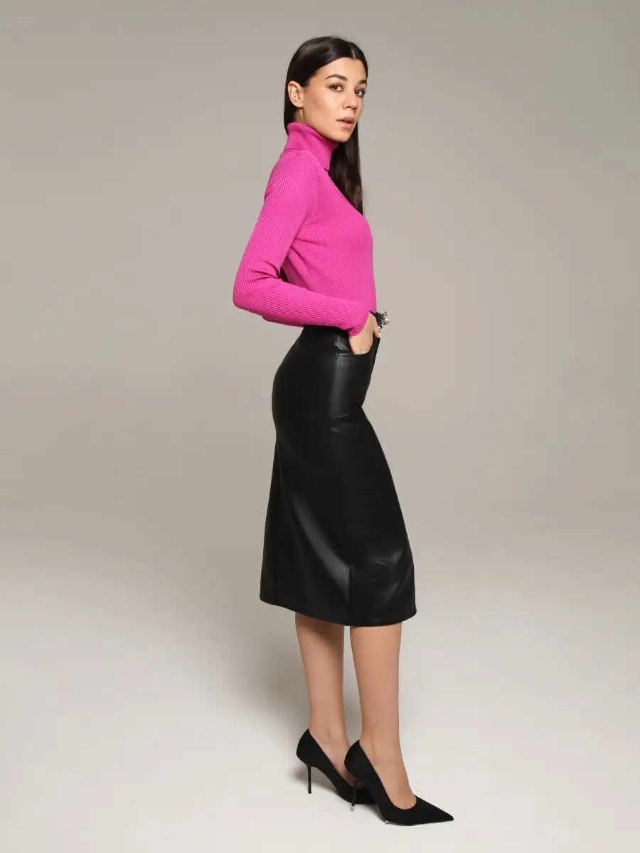 Оранжево-желтая юбка женская джинсовая с разрезом в офис