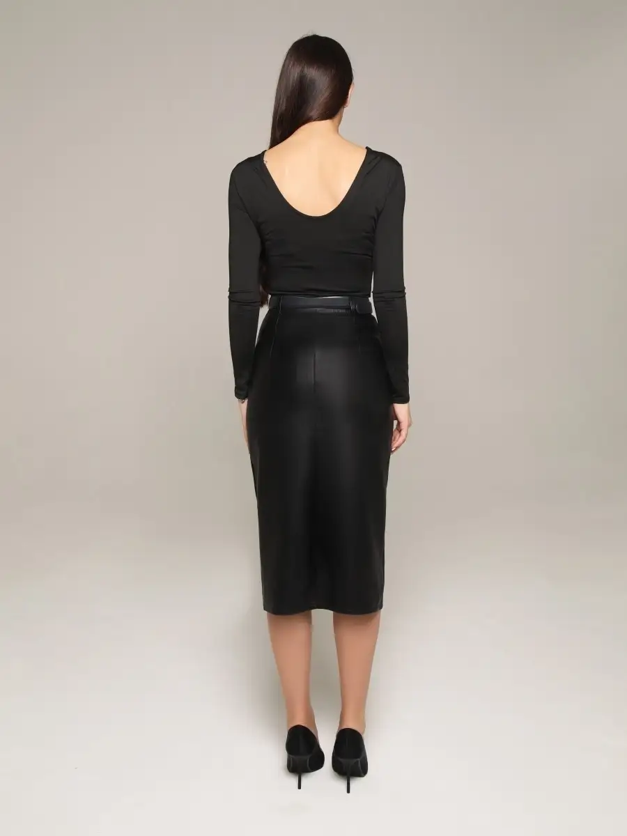 Оранжево-желтая юбка женская джинсовая с разрезом в офис