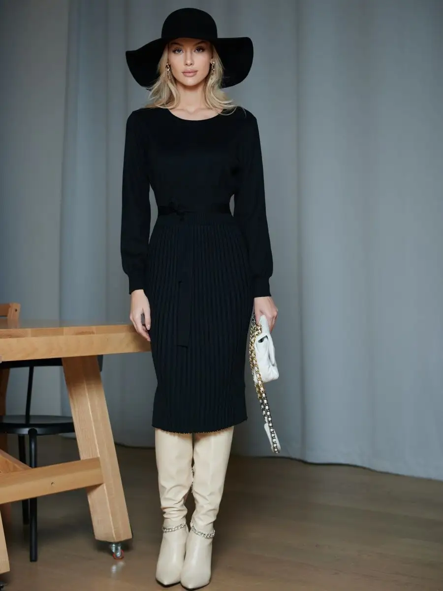 Платье женское вечернее теплое трикотажное офисное миди