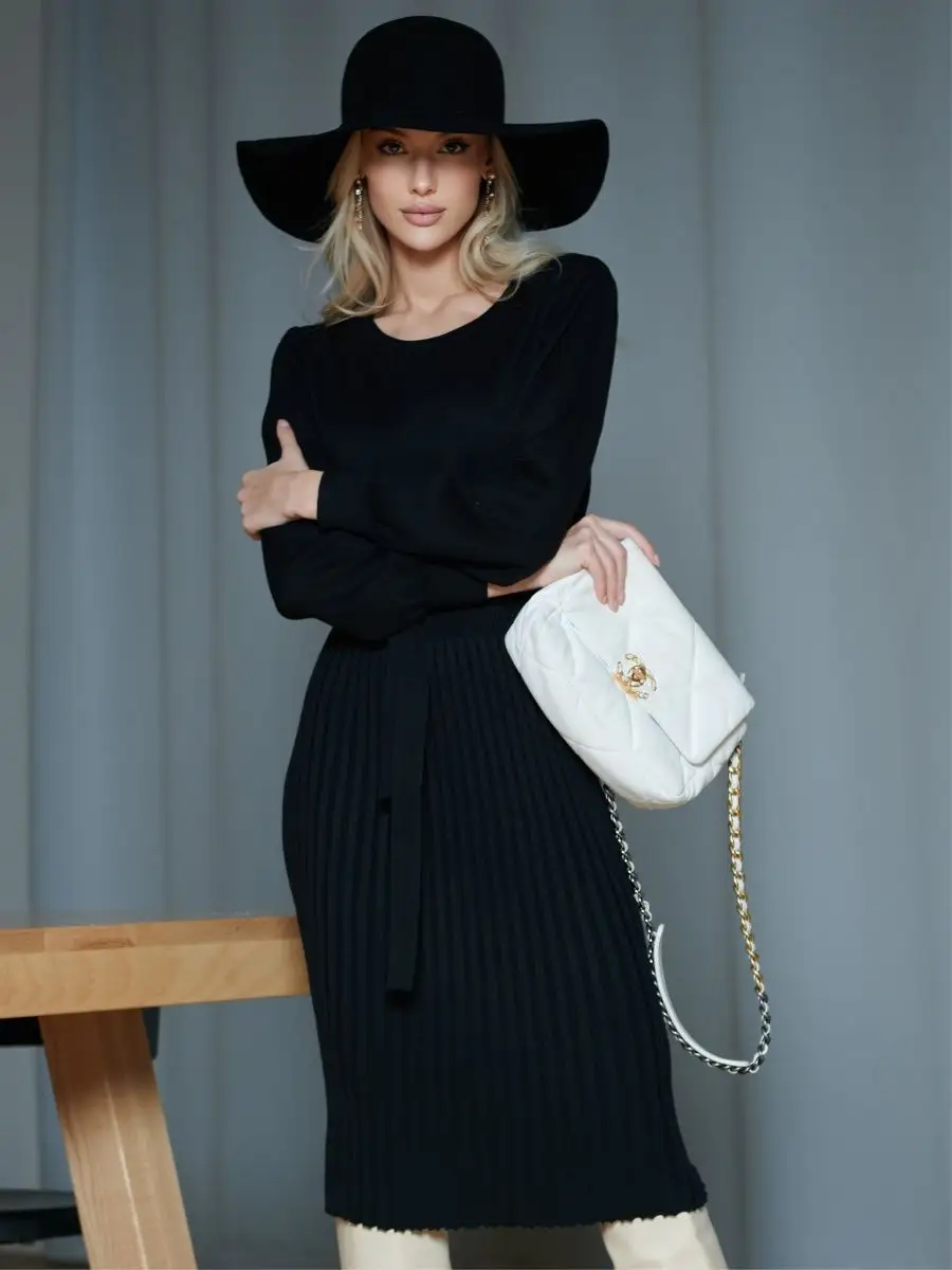 Платье женское вечернее теплое трикотажное офисное миди