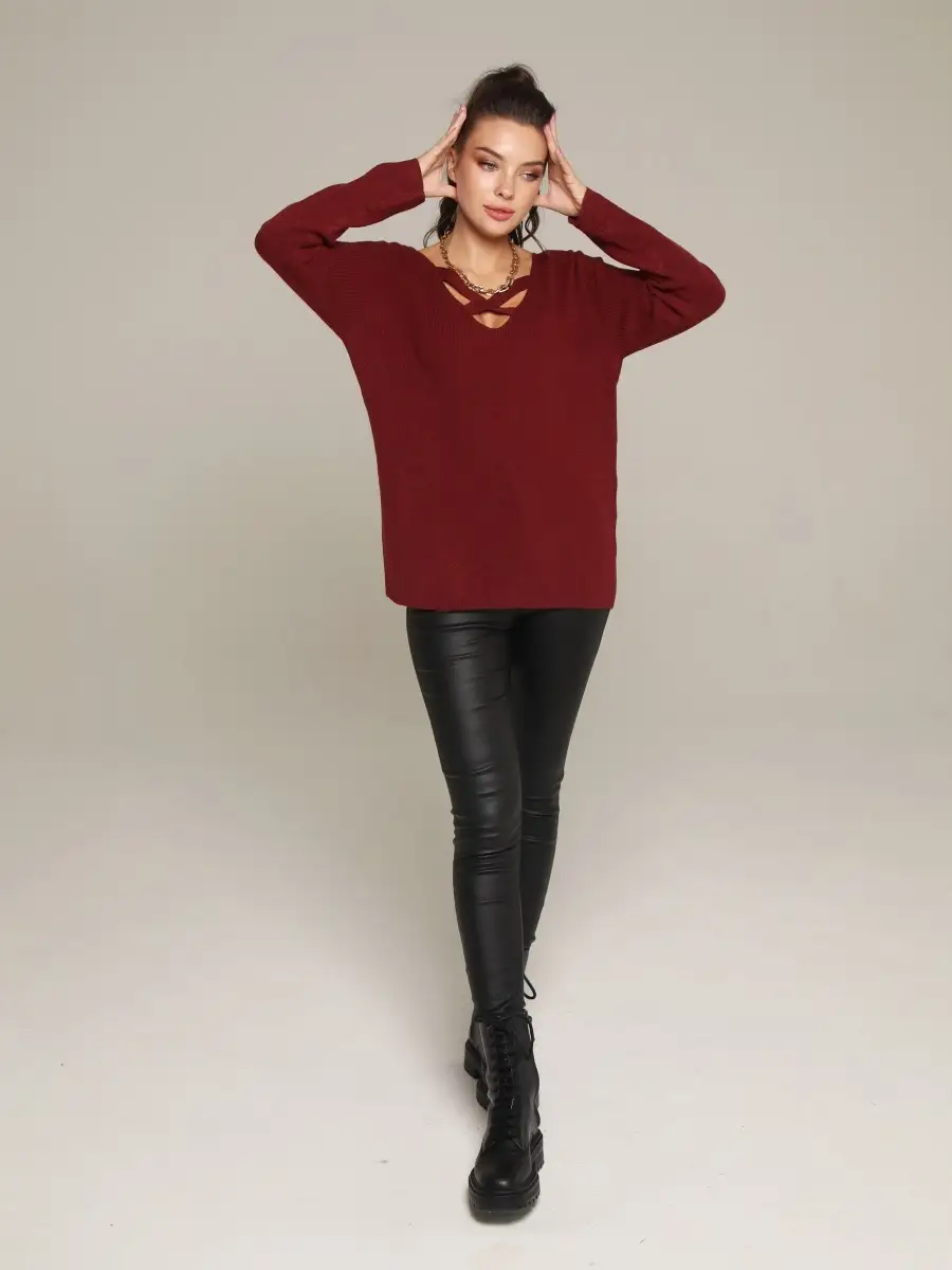 Марсала кофта женская с длинным рукавом воротником трикотажная