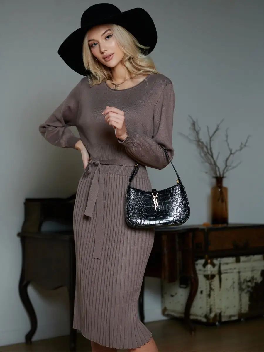 Капучино платье женское вечернее теплое трикотажное офисное миди