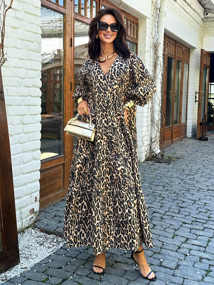 Леопардовое платье длинное больших размеров