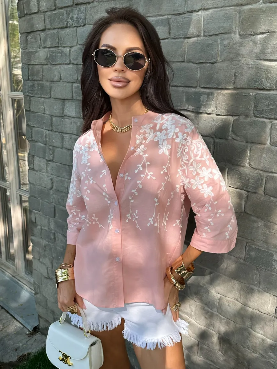 Розовая блузка нарядная летняя