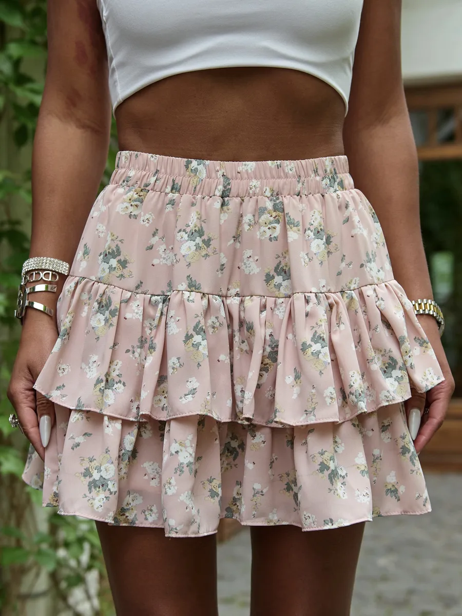 Юбка летняя мини с цветочным принтом