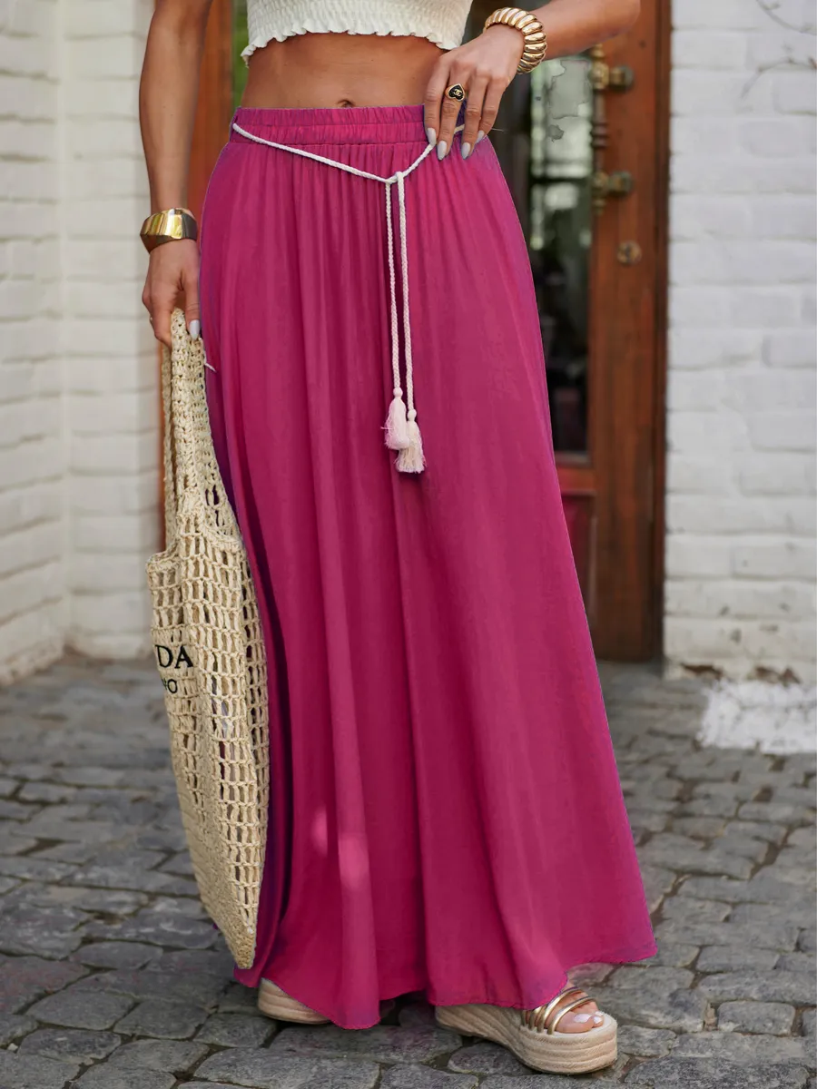 Малиновая юбка летняя длинная