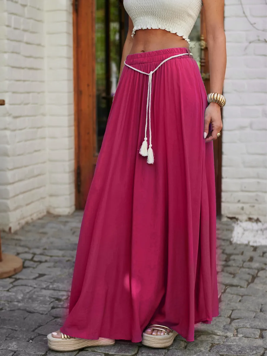 Малиновая юбка летняя длинная