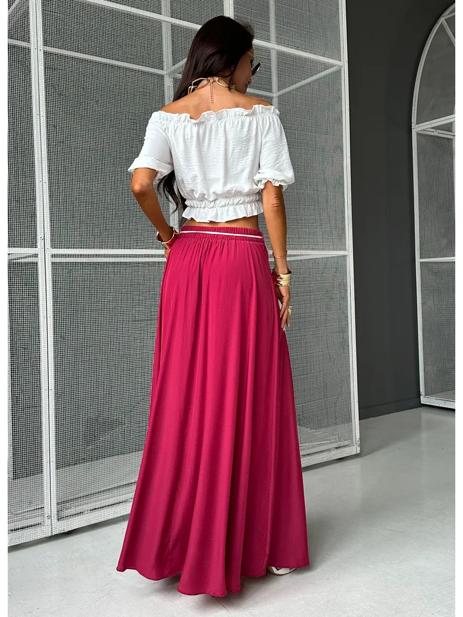 Малиновая юбка летняя длинная