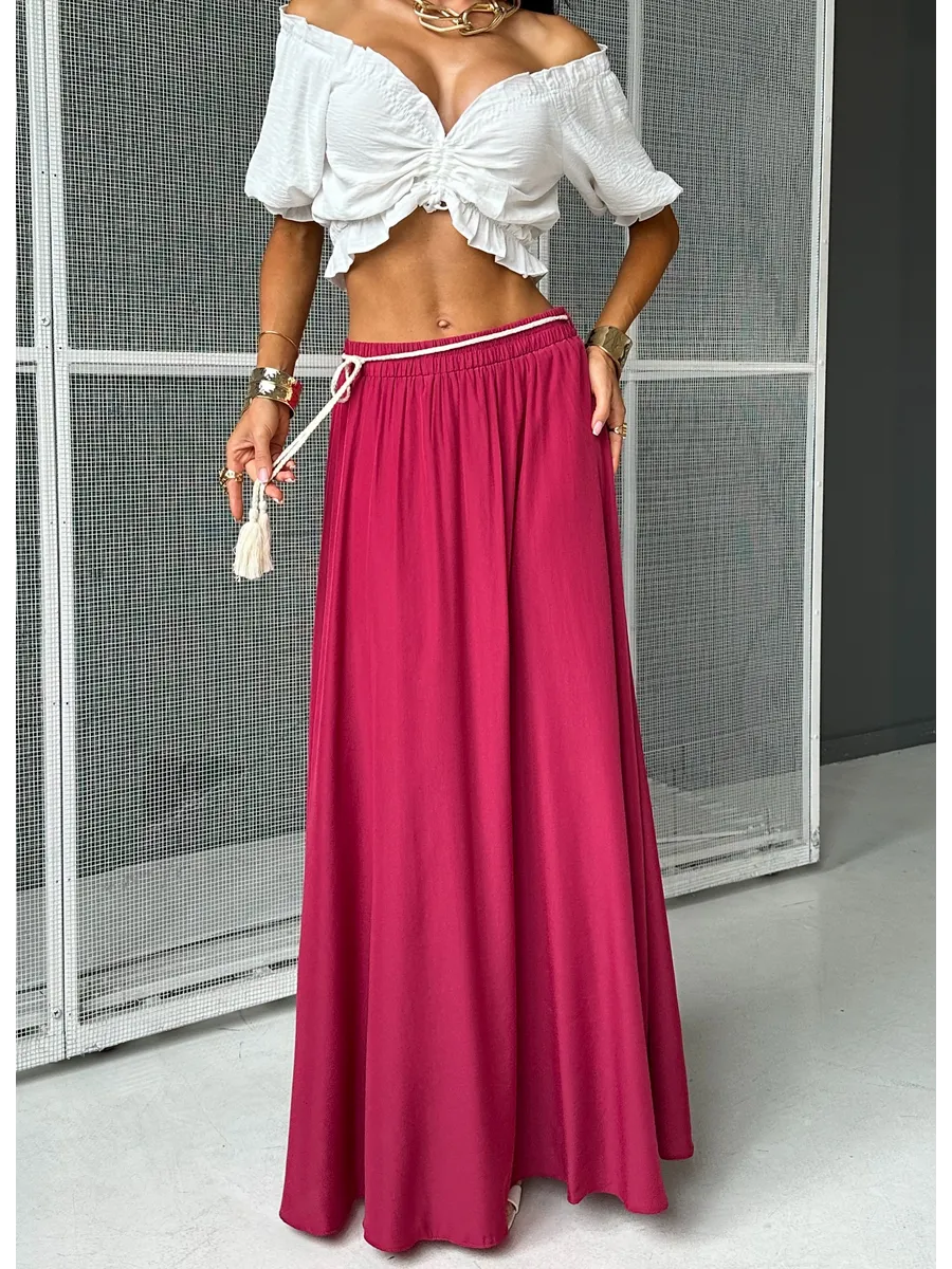 Малиновая юбка летняя длинная