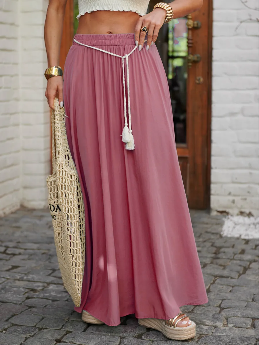 Светло-коралловая юбка летняя длинная