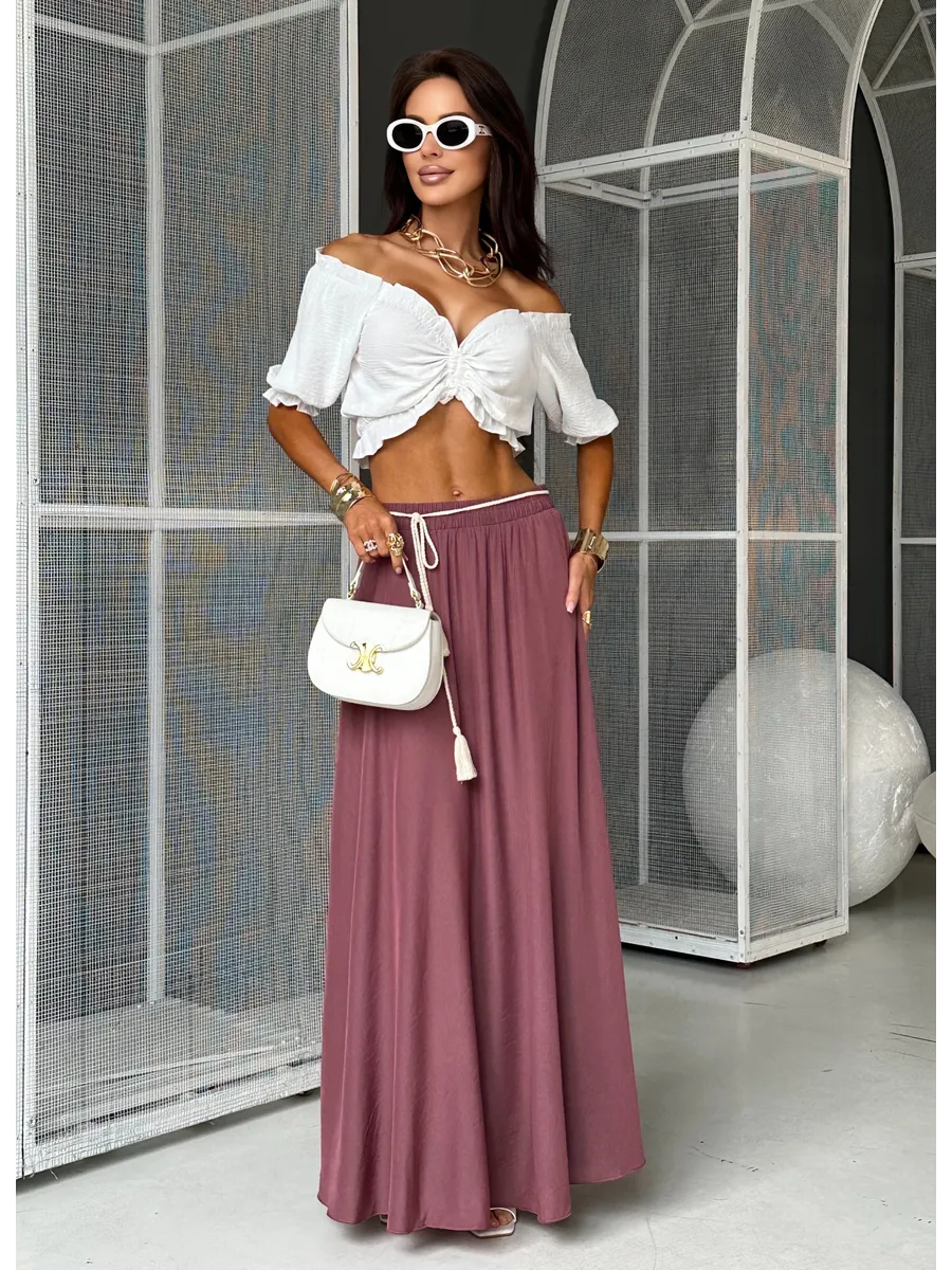 Светло-коралловая юбка летняя длинная