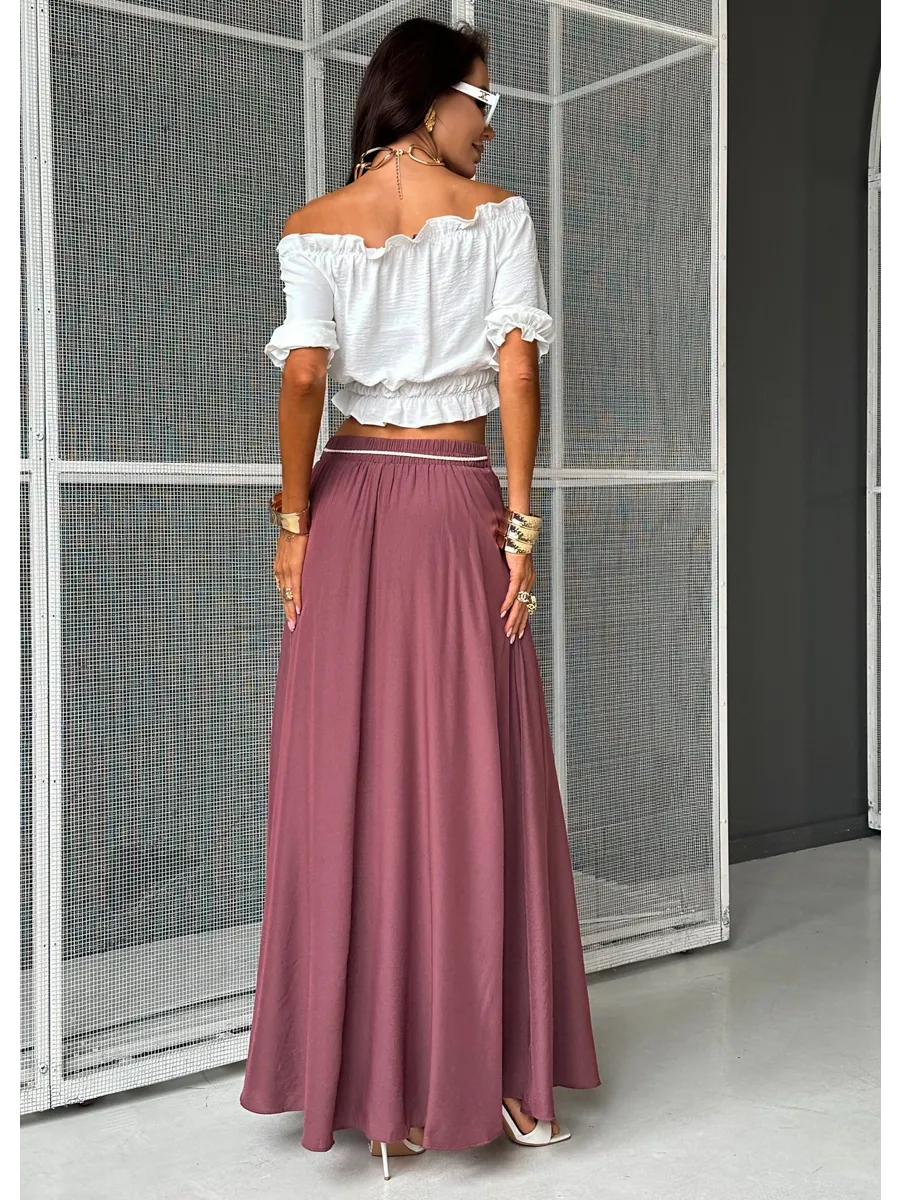 Светло-коралловая юбка летняя длинная