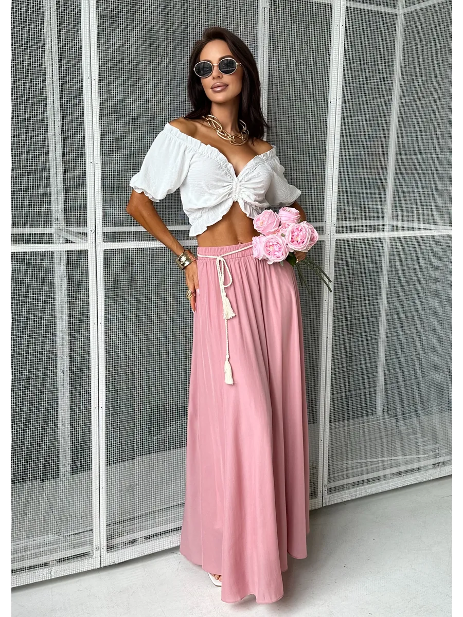 Розовая юбка летняя длинная