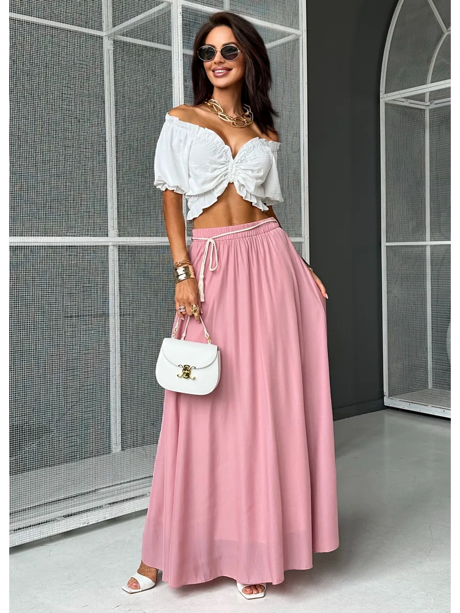 Розовая юбка летняя длинная