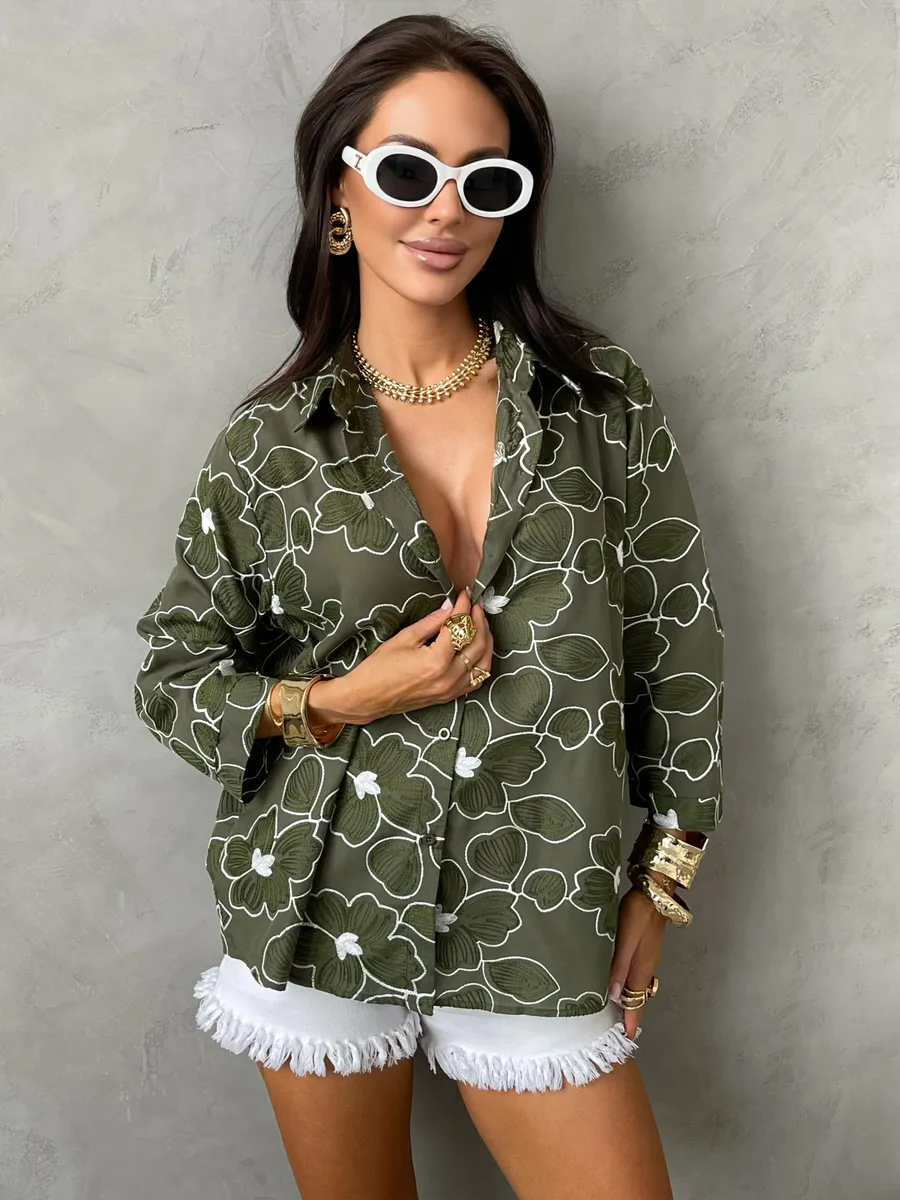 Хаки рубашка нарядная летняя