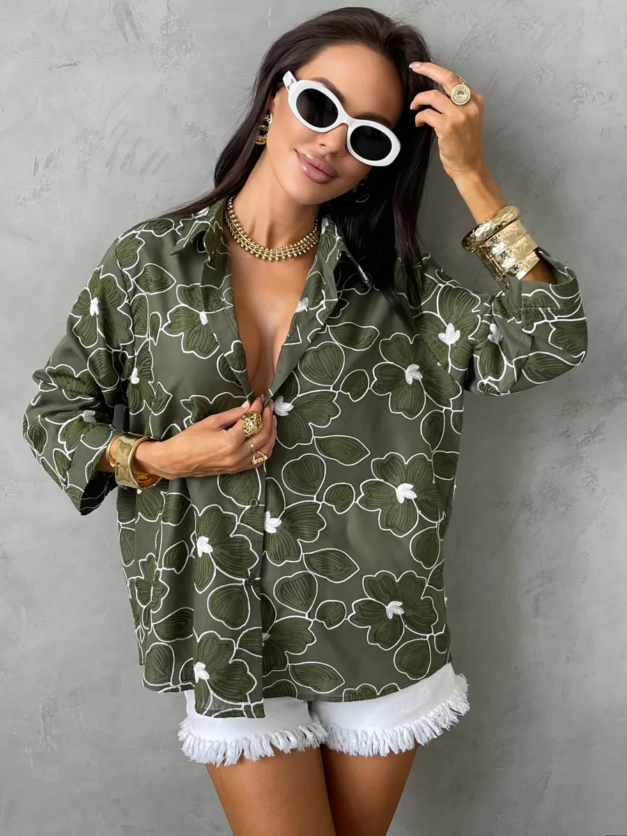 Хаки рубашка нарядная летняя