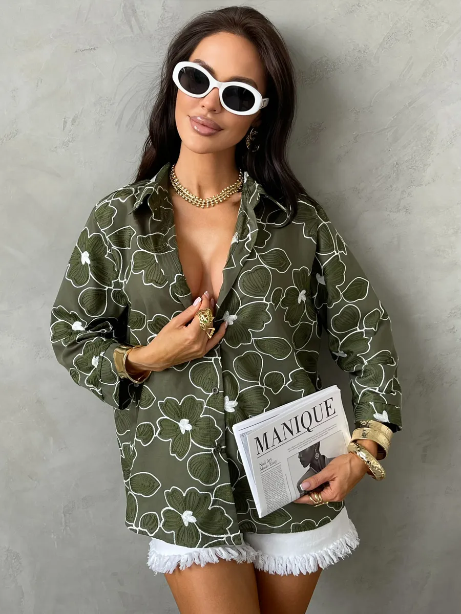 Хаки рубашка нарядная летняя