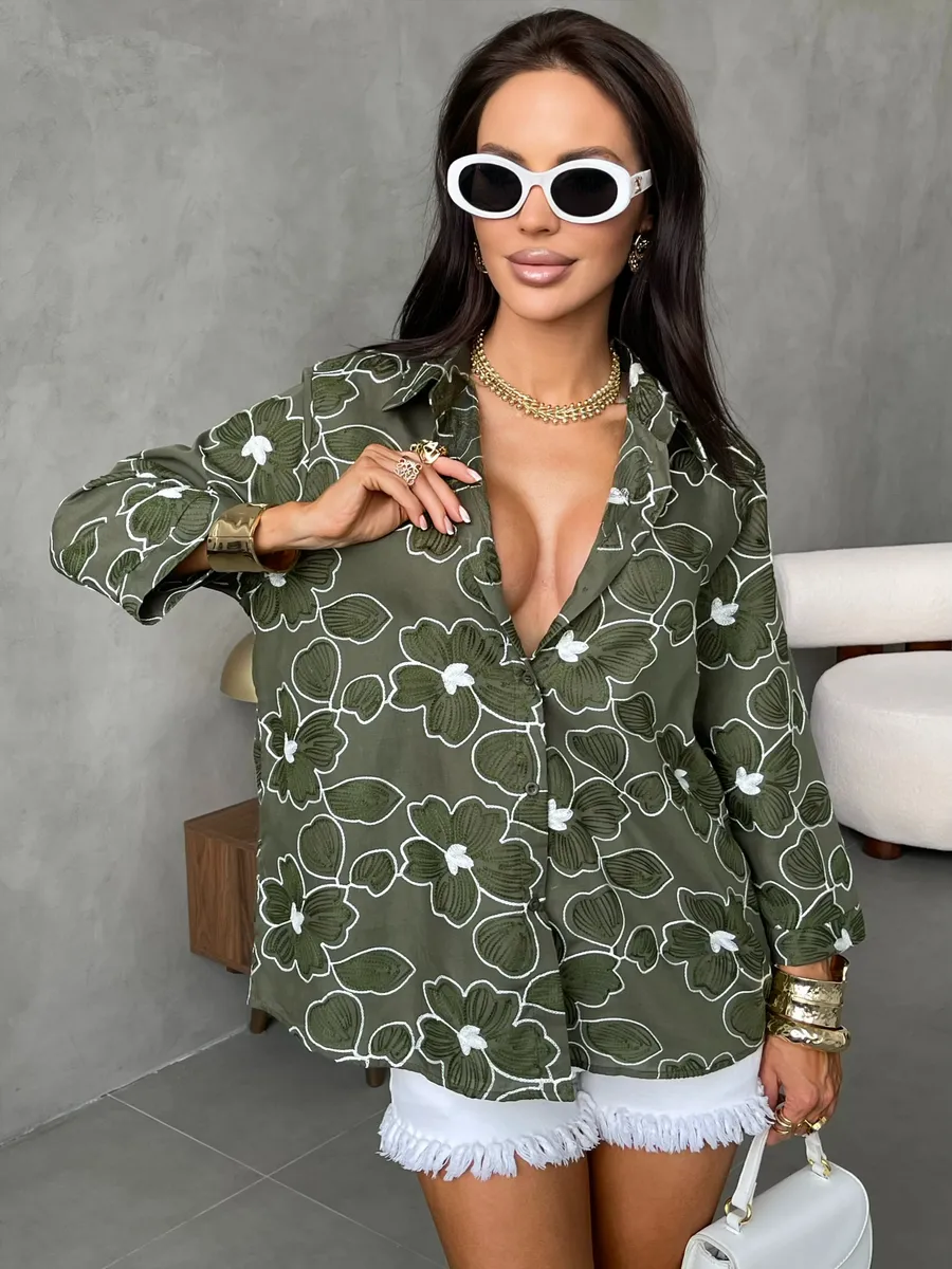 Хаки рубашка нарядная летняя