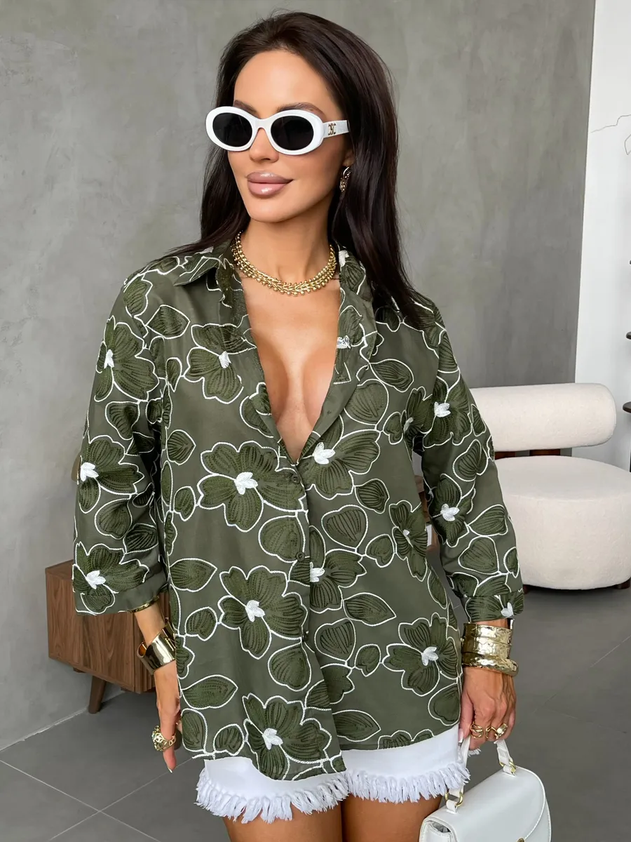 Хаки рубашка нарядная летняя