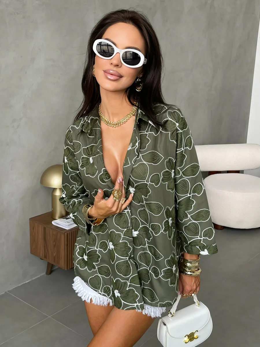 Хаки рубашка нарядная летняя